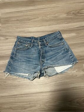 Levi's Light Wash Frayed Hem Denim Shorts